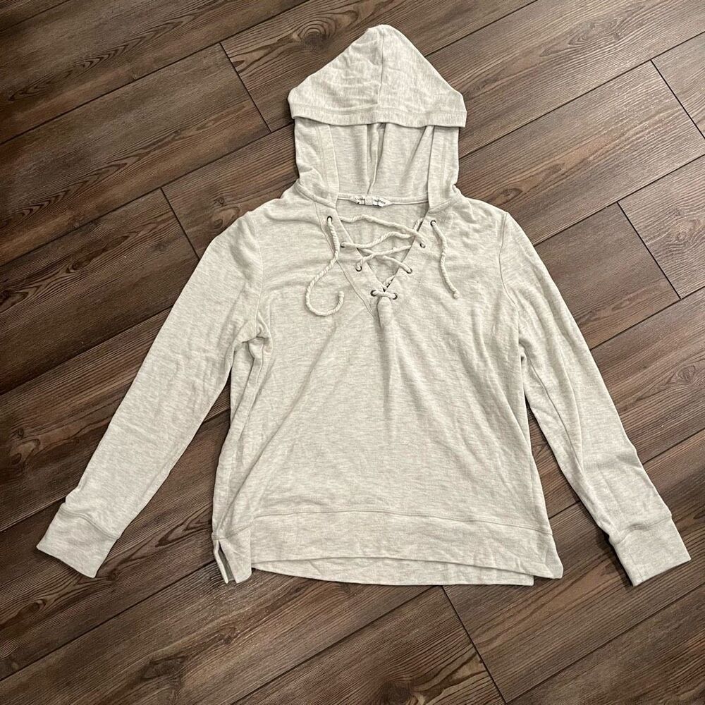 Cupcakes And Cashmere Swing Hoodie Women's Small Gray Lace Up Long Sleeve